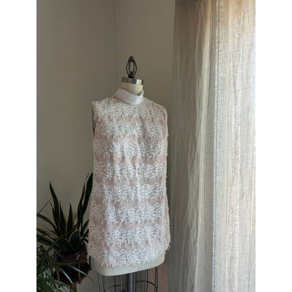Jack Bryan Women’s Small Dress Pink Cream Beaded Sequin Shift Dress Vintage Mod - Picture 1 of 2